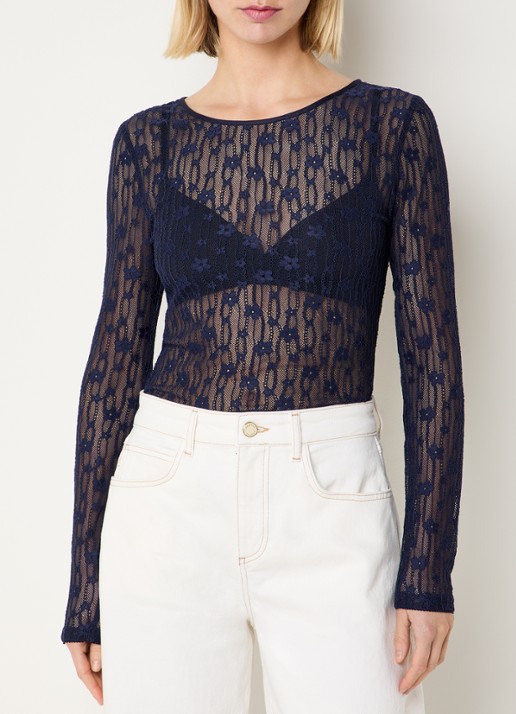 Fabienne Chapot Lacey semi-transparante top van kant - achterkant 3 donkerblauw