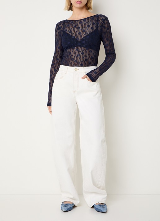 Fabienne Chapot Lacey semi-transparante top van kant - voorkant 2 donkerblauw