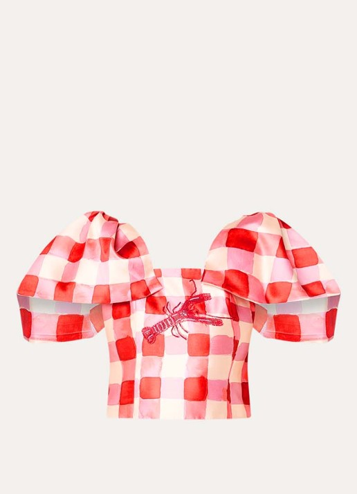 Fabienne Chapot Lana crop top met ruitdessin en kralendecoratie - voorkant 3 rood