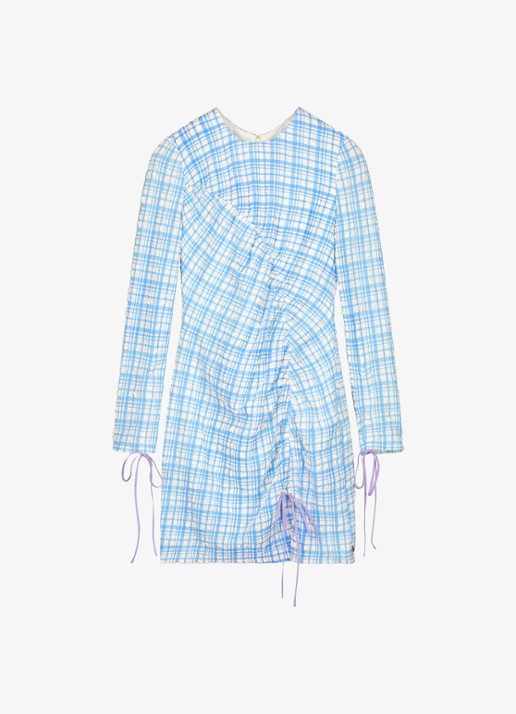 Fabienne Chapot Levi mini jurk met ruitdessin en structuur - voorkant 4 blauw