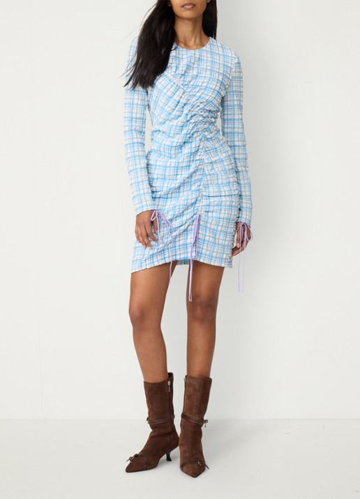 Fabienne Chapot Levi mini jurk met ruitdessin en structuur - voorkant 5 blauw