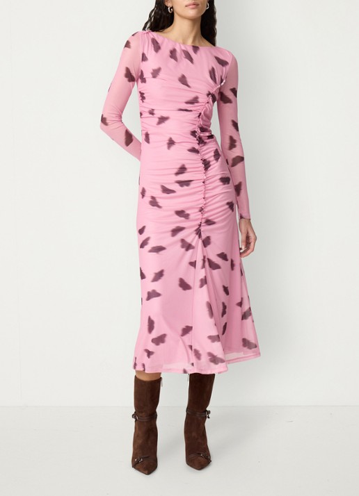 Fabienne Chapot Lilea midi jurk van mesh met print - voorkant 2 roze