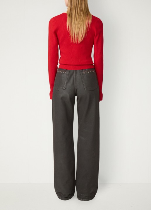 Fabienne Chapot Lilo ribgebreid vest met hartvormige knopen - achterkant 3 steenrood
