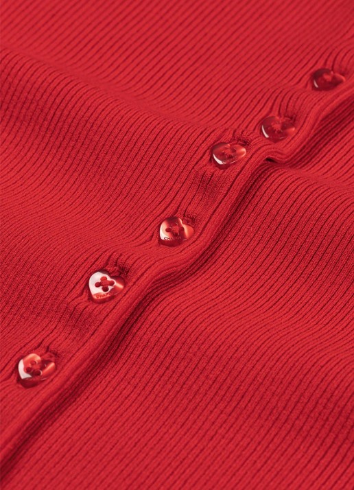 Fabienne Chapot Lilo ribgebreid vest met hartvormige knopen - detail 2 steenrood