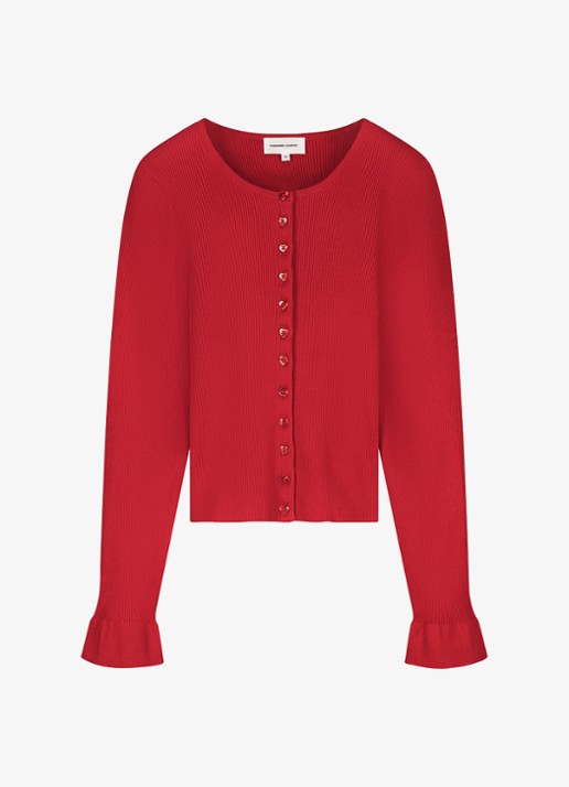 Fabienne Chapot Lilo ribgebreid vest met hartvormige knopen - voorkant 4 steenrood