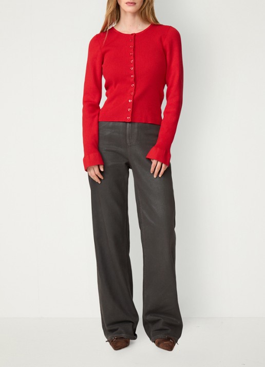 Fabienne Chapot Lilo ribgebreid vest met hartvormige knopen - voorkant 5 steenrood