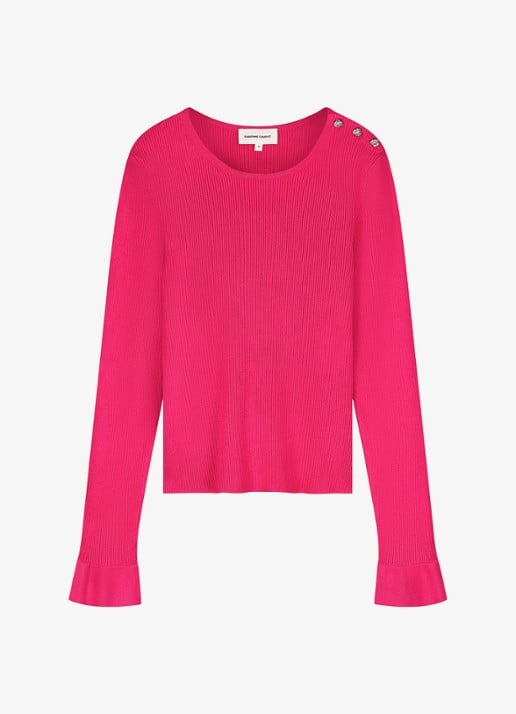 Fabienne Chapot Lilo ribgebreide pullover met sierknopen - voorkant 3 fuchsia