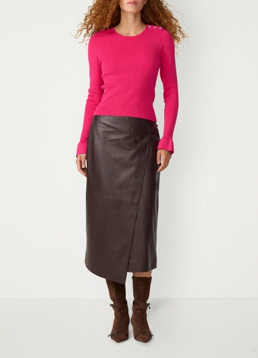 Fabienne Chapot Lilo ribgebreide pullover met sierknopen - voorkant 4 fuchsia