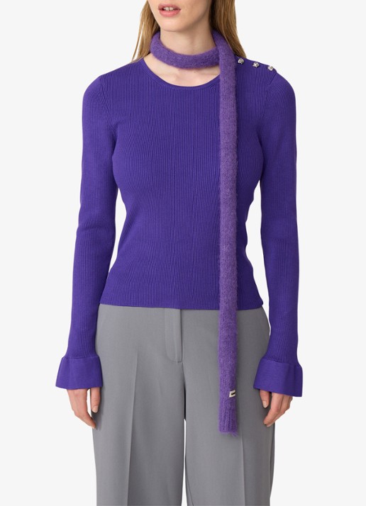 Fabienne Chapot Lilo ribgebreide pullover  - detail paars