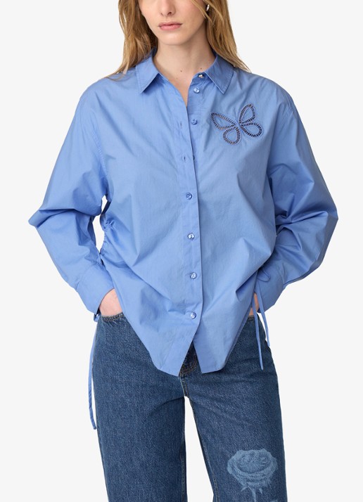 Fabienne Chapot Lux blouse met borduring en trekkoord - detail blauw