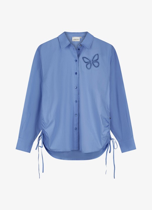 Fabienne Chapot Lux blouse met borduring en trekkoord - voorkant 4 blauw