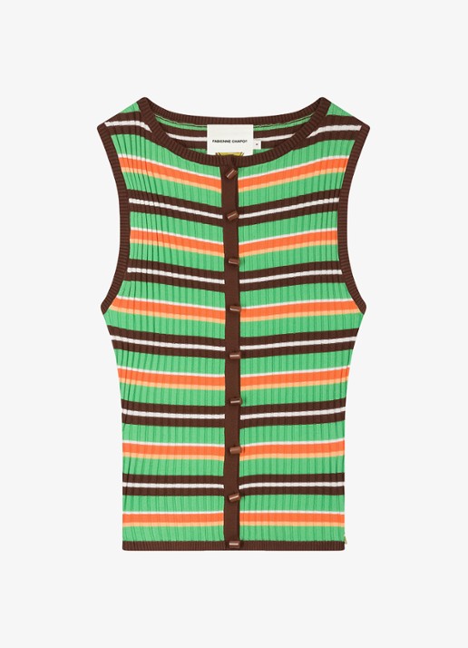 Fabienne Chapot Lux top met ribstructuur met streepprint - voorkant groen