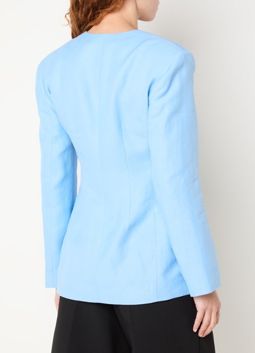 Fabienne Chapot Luz blazer in linnenblend met franjes - achterkant aquablauw