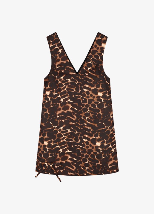 Fabienne Chapot Manon mini jurk met V-hals en dierenprint - voorkant 4 bruin