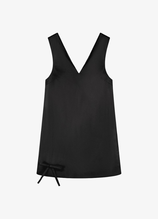 Fabienne Chapot Manon mini jurk met V-hals en strikdetail - voorkant 4 zwart