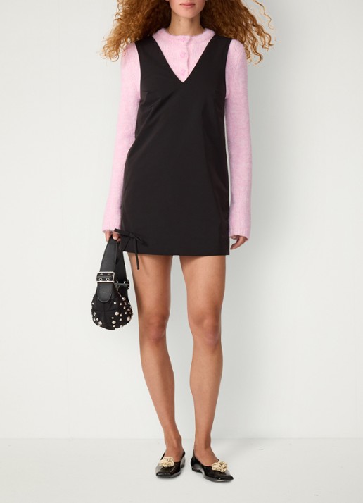 Fabienne Chapot Manon mini jurk met V-hals en strikdetail - voorkant 5 zwart