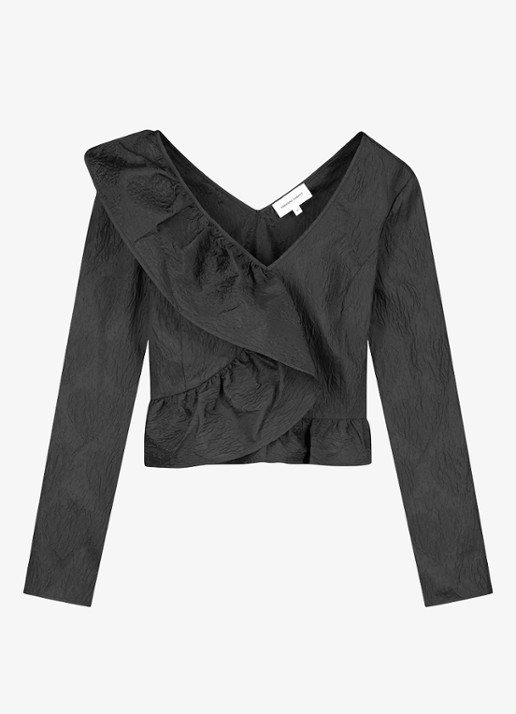 Fabienne Chapot Margot top met jacquard dessin en ruches - voorkant 3 zwart