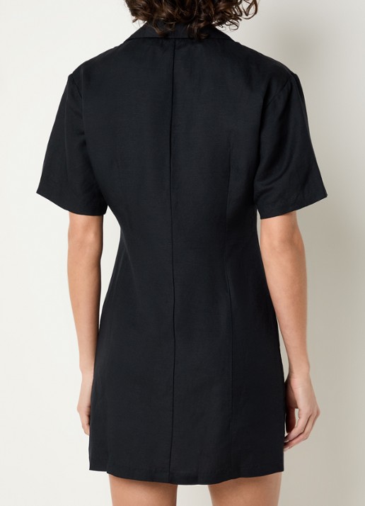 Fabienne Chapot Melody mini blousejurk in linnenblend  - achterkant 2 zwart