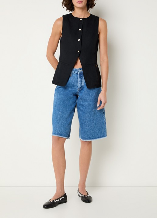 Fabienne Chapot Mercy gilet in linnenblend met paspelzakken - voorkant 4 zwart