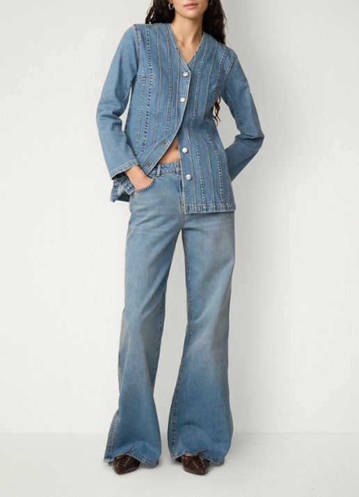 Fabienne Chapot Mid waist wide leg jeans met steekzakken en split - voorkant 5 indigo