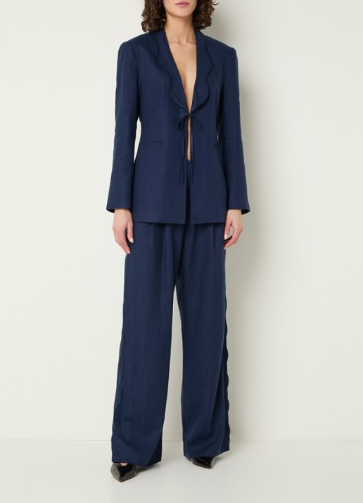 Fabienne Chapot Millor blazer in linnenblend met paspelzakken - voorkant 2 donkerblauw