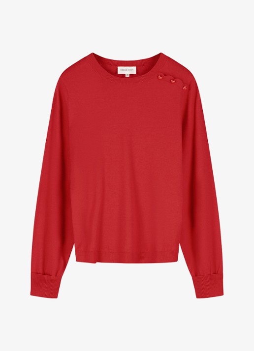 Fabienne Chapot Molly Cuff fijngebreide trui met volant - voorkant 4 steenrood