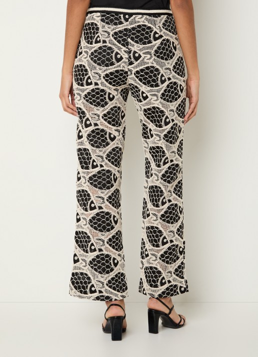 Fabienne Chapot Mora high waist flared fit broek met borduring - achterkant 3 zwart