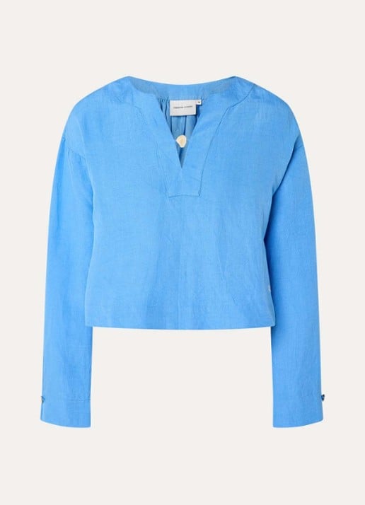 Fabienne Chapot Nana tuniek in linnenblend met V-hals - voorkant 2 blauw