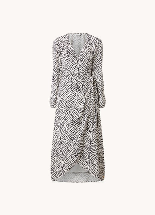 Fabienne Chapot Natasja maxi wikkeljurk met print - voorkant beige