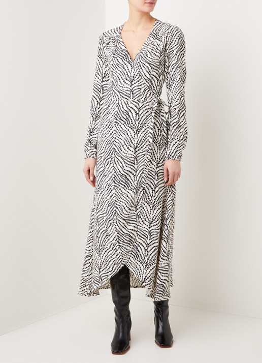 Fabienne Chapot Natasja maxi wikkeljurk met print - voorkant 2 beige