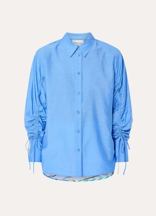 Fabienne Chapot Navina blouse in linnenblend met backprint - voorkant blauw