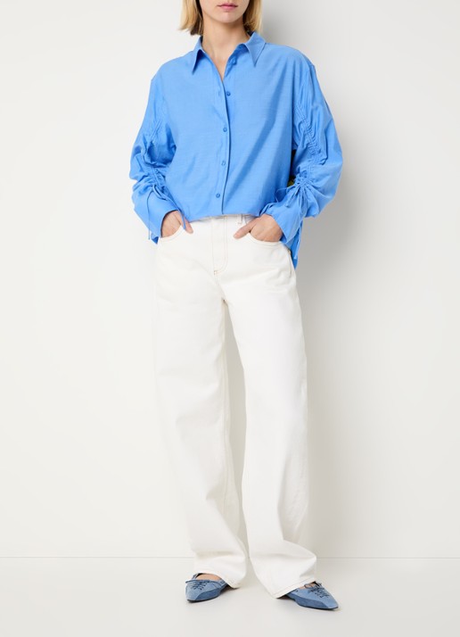 Fabienne Chapot Navina blouse in linnenblend met backprint - voorkant 2 blauw