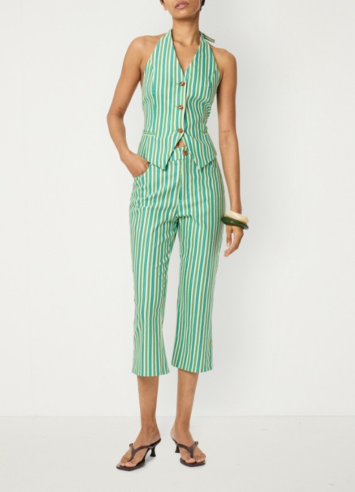 Fabienne Chapot Nazare gilet met streepprint en rugdecolleté - voorkant 2 groen