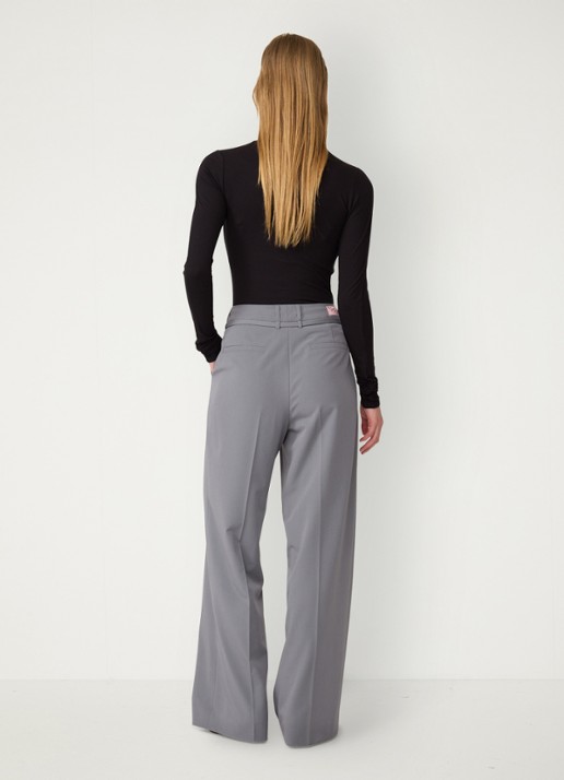 Fabienne Chapot Nelsan high waist wide leg pantalon - achterkant 3 grijs