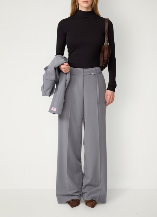 Fabienne Chapot Nelsan high waist wide leg pantalon - voorkant 5 grijs