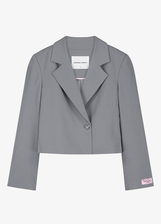 Fabienne Chapot Nena cropped blazer met logopatch - voorkant 2 lichtgrijs