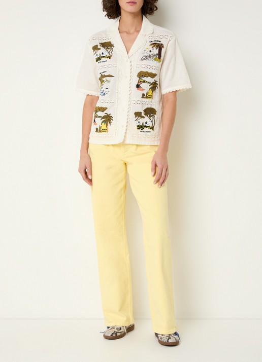 Fabienne Chapot Norma blouse met details van kant en borduring - voorkant 4 gebroken wit
