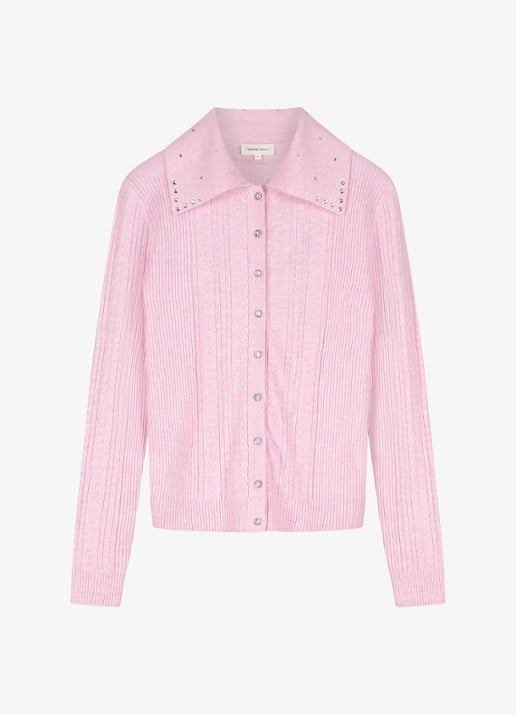 Fabienne Chapot Nova kabelgebreid vest met strass - voorkant 4 roze