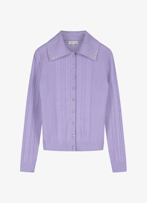 Fabienne Chapot Nova kabelgebreid vest  - voorkant 3 violet