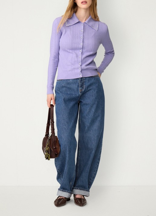 Fabienne Chapot Nova kabelgebreid vest  - voorkant 4 violet