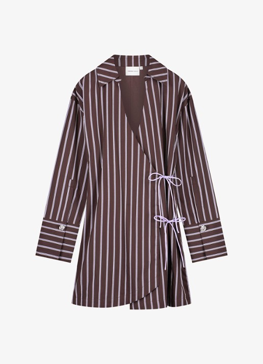 Fabienne Chapot Nova mini blousejurk met streepprint - voorkant 2 donkerbruin