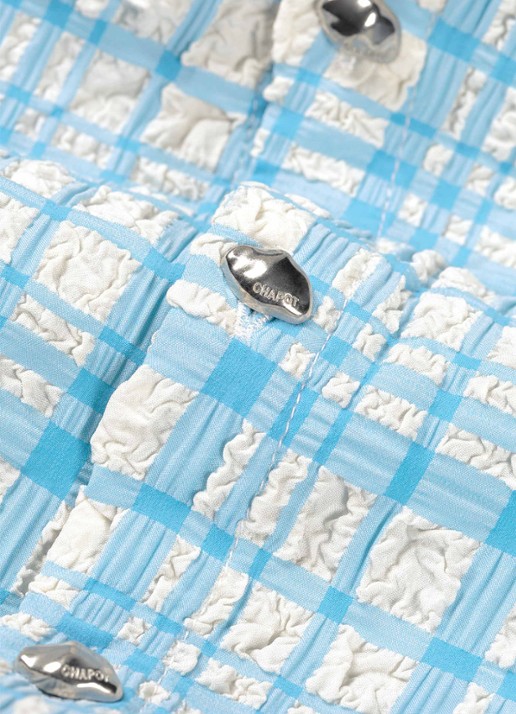 Fabienne Chapot Ola top met ruitdessin en structuur - detail 4 blauw