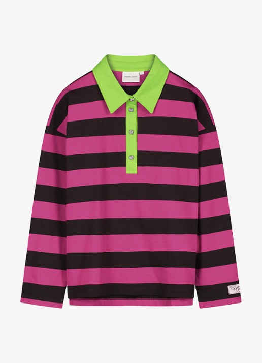 Fabienne Chapot Paula long sleeve met streepprint - voorkant 2 fuchsia
