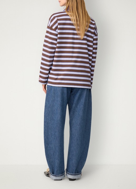 Fabienne Chapot Paula sweater met streepprint en polokraag - achterkant bruin