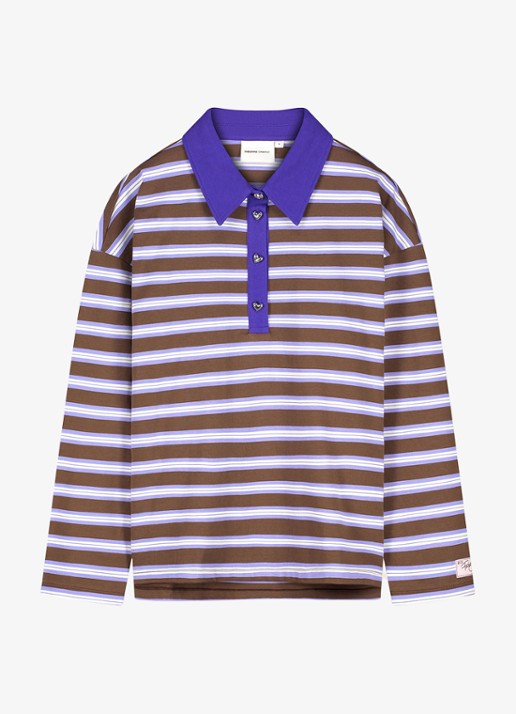 Fabienne Chapot Paula sweater met streepprint en polokraag - voorkant 2 bruin
