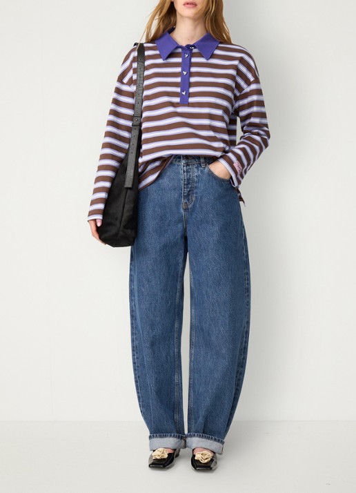 Fabienne Chapot Paula sweater met streepprint en polokraag - voorkant 5 bruin