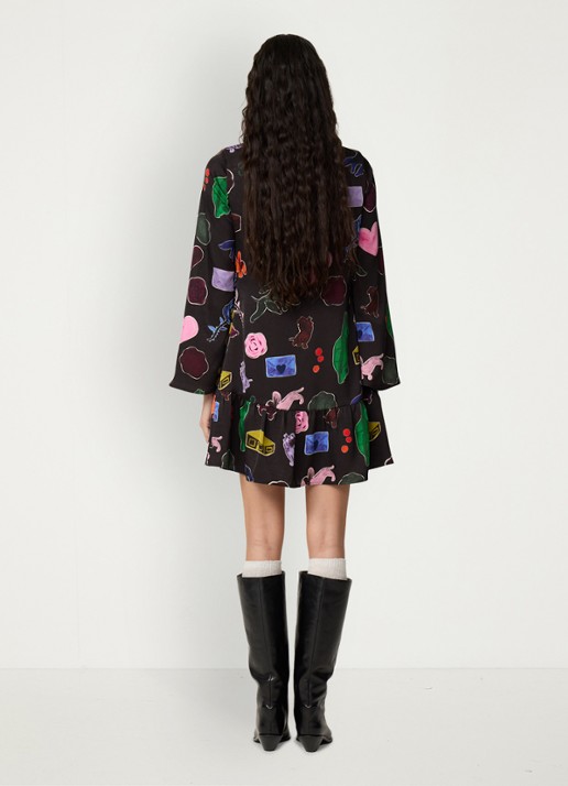 Fabienne Chapot Peony mini jurk met print - achterkant 5 zwart