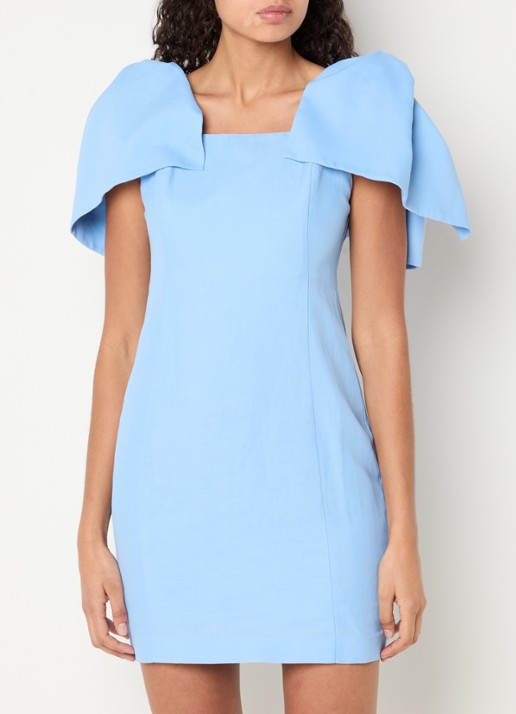 Fabienne Chapot Pio mini jurk in linnenblend met strikdetail - achterkant 4 blauwgrijs