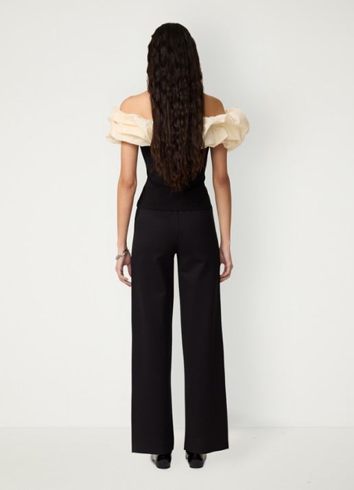 Fabienne Chapot Poppie off-shoulder top met ruches - achterkant 5 zwart