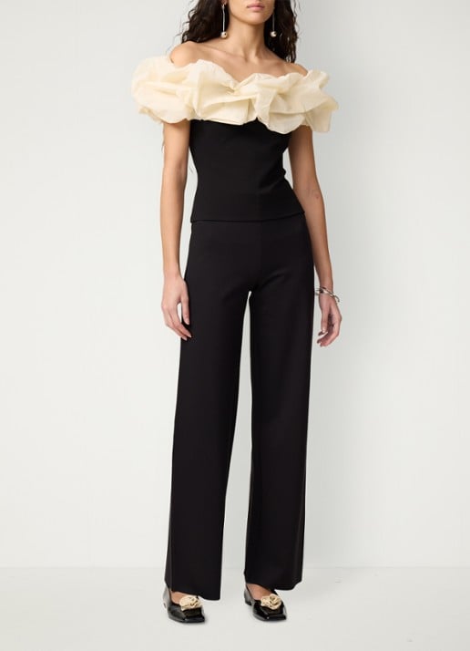 Fabienne Chapot Poppie off-shoulder top met ruches - voorkant 4 zwart